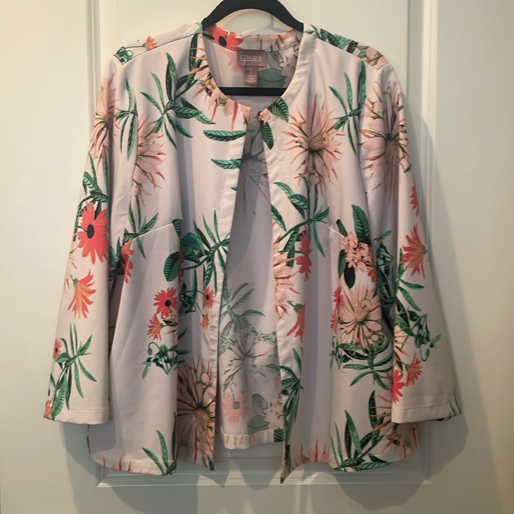 Chico’s tropical print blazer.